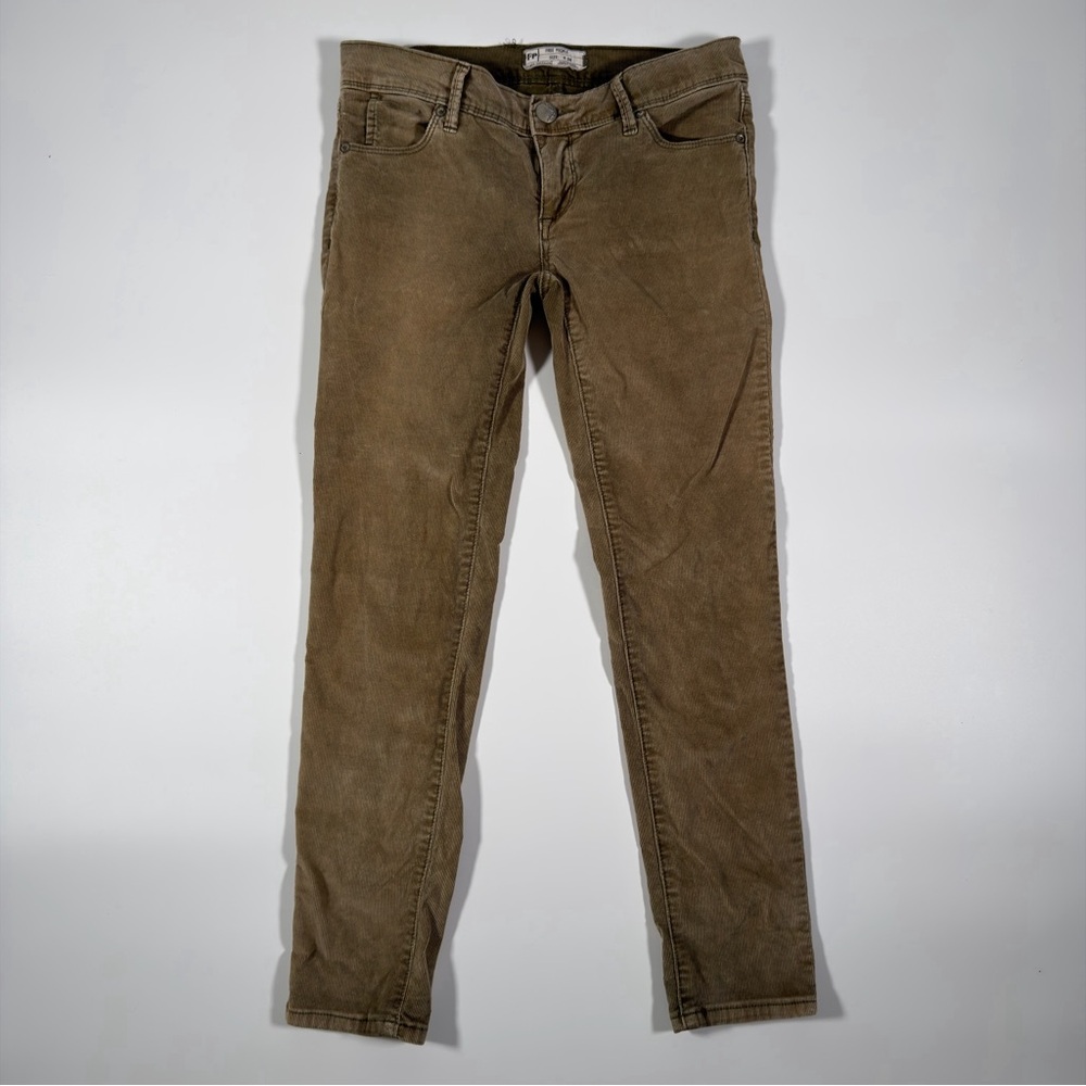 Free People Straight Leg Corduroy Pants in Olive